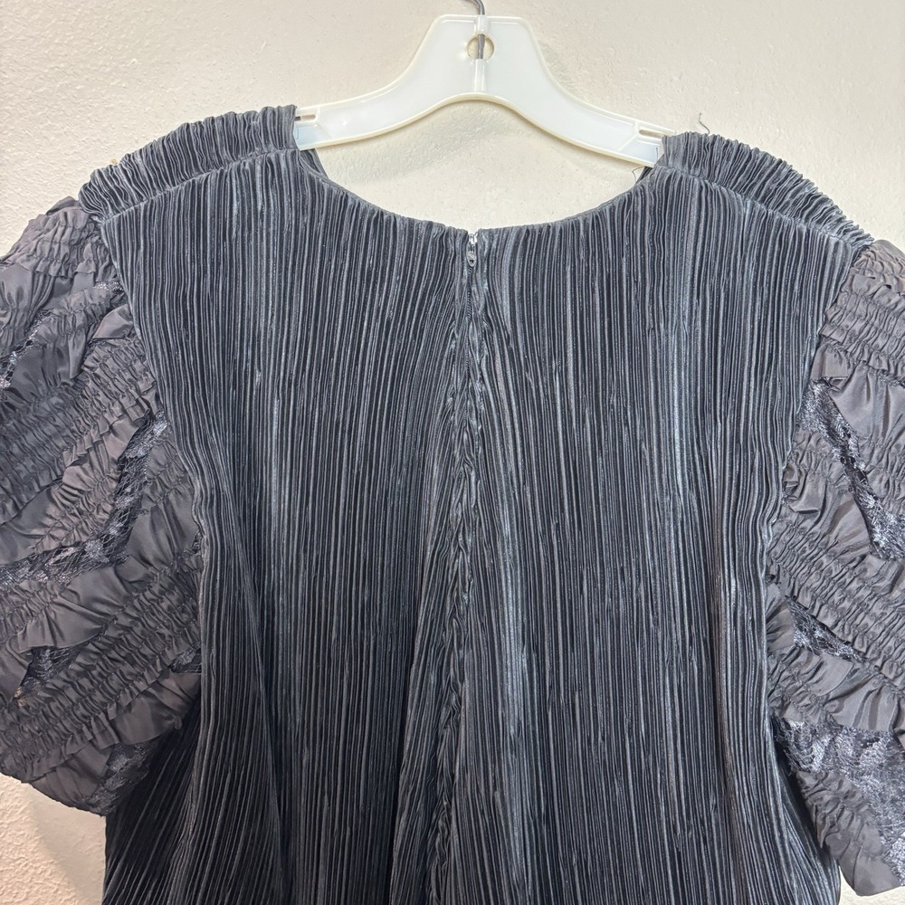 80s Kathrine Lindsay Rhinestone Bow Pleated Blouse Black Women's 18 Glam Top - Picture 13 of 14